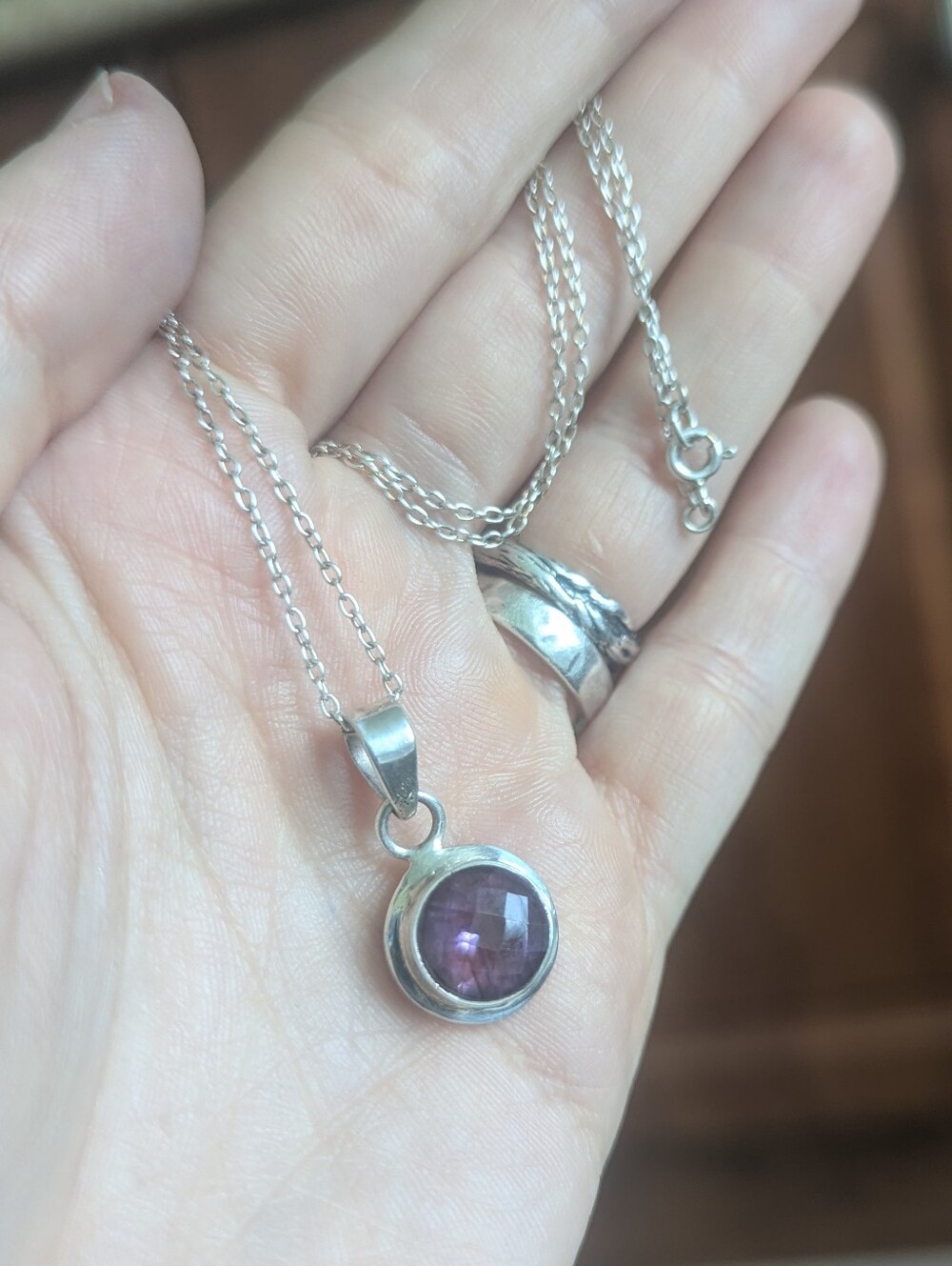 Dainty amethyst sterling silver 925 pendant + Chain